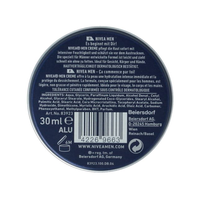 Men creme tin 30 Millilitres
