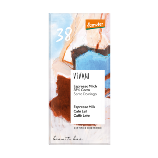 Vivani Chocolate Demeter milk espresso 38% organic 90 Gram