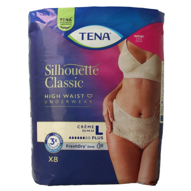 Tena Silhouette Plus Vita Alta color Crema Taglia L 8 Pezzi