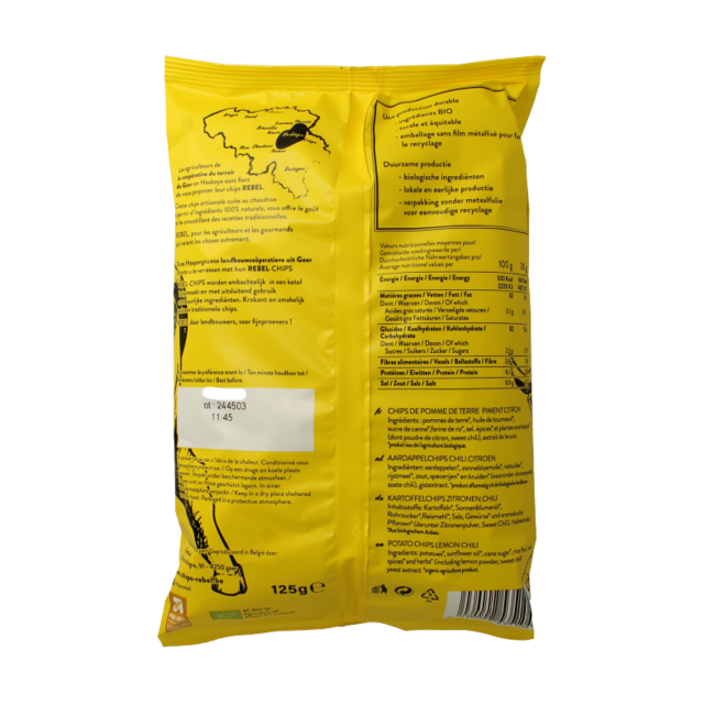 reBEL Organic chilli lemon potato crisps 125 Gram