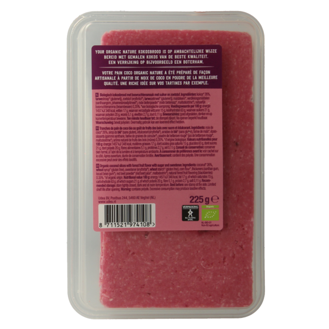 Pan de coco con frutos del bosque ecológico 225 gramos