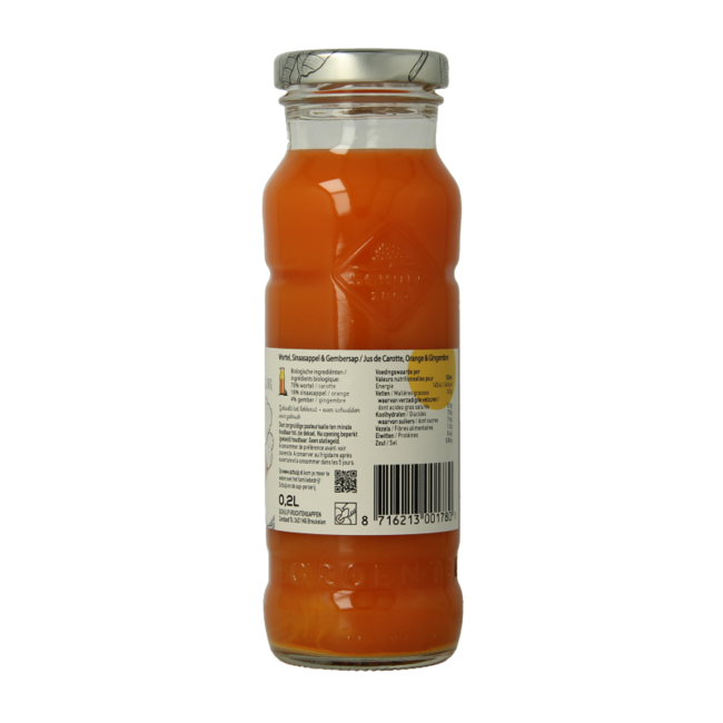 Groentje carrot, orange & ginger juice organic 200 Millilitres