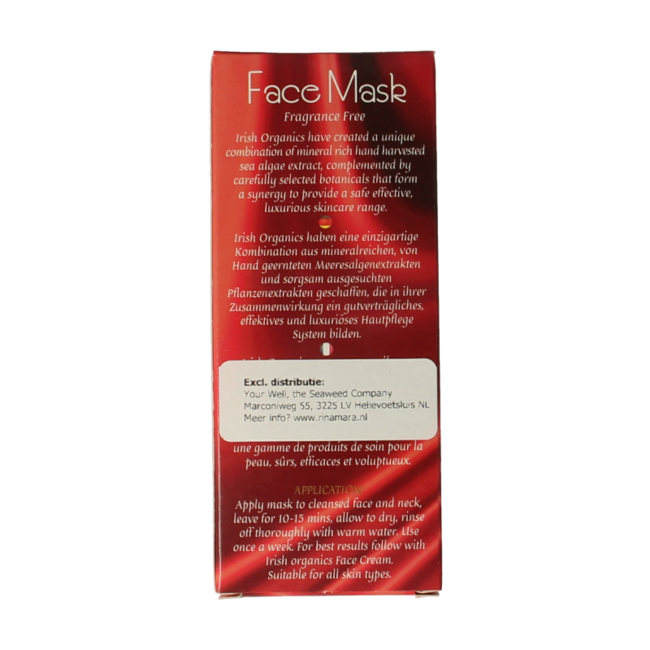 Mascarilla facial de algas marinas Irish Organics sin perfume bio 75 ml