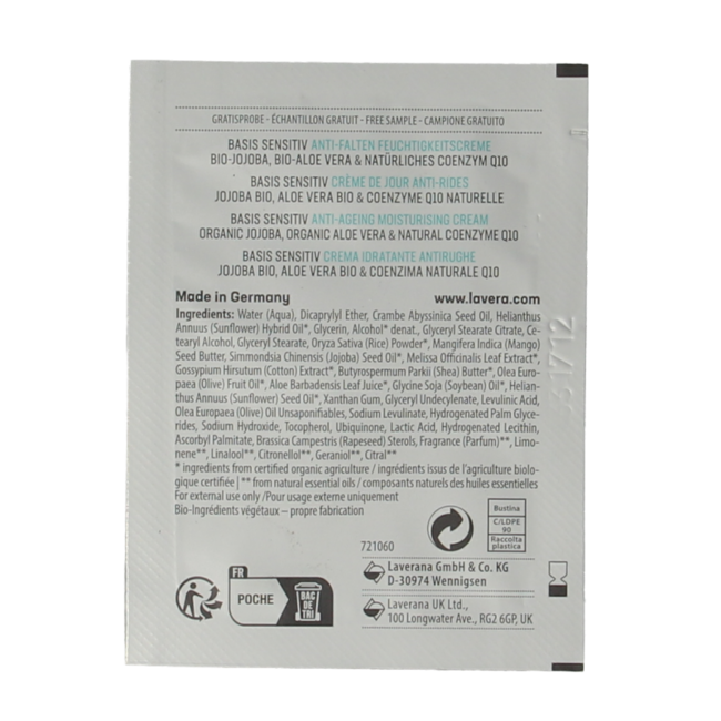 Lavera Basis Sensitiv Q10 Organic Day Cream Samples, 100 Pieces