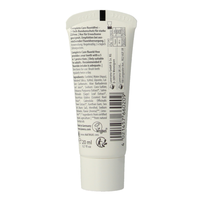 Pasta de dientes complete care sin flúor bio mini 20 mililitros