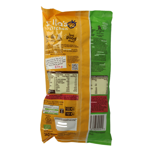 Organic puff pops peas & sweetcorn 10+ months 36g