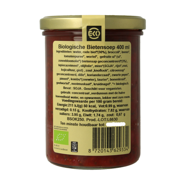 Kleinstesoepfabriek Soupe de betteraves rouges bio 400 ml