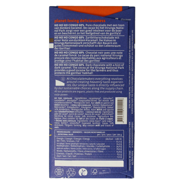 Christmas bar ho ho ho Congo 68% dark organic 80g