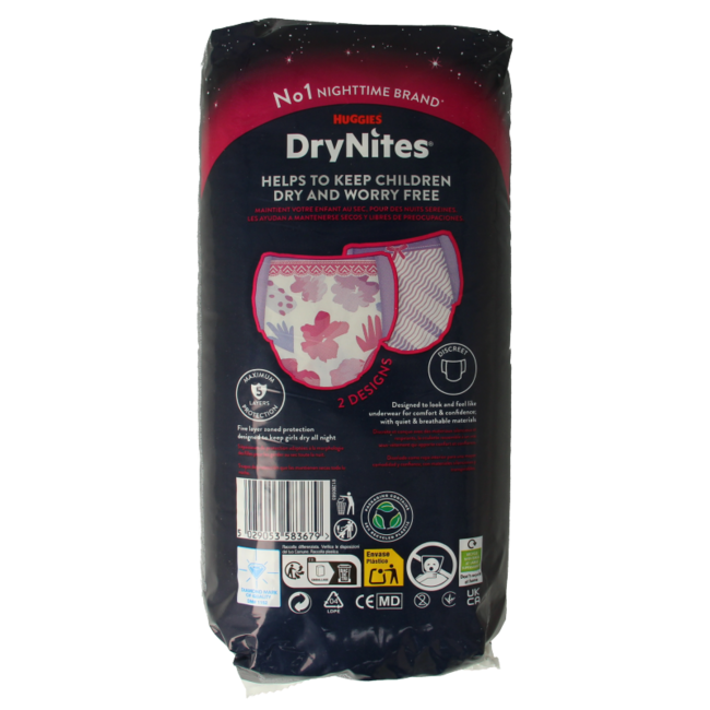 Drynites mutandine notte ragazza 13+ kg (9 Pezzi)