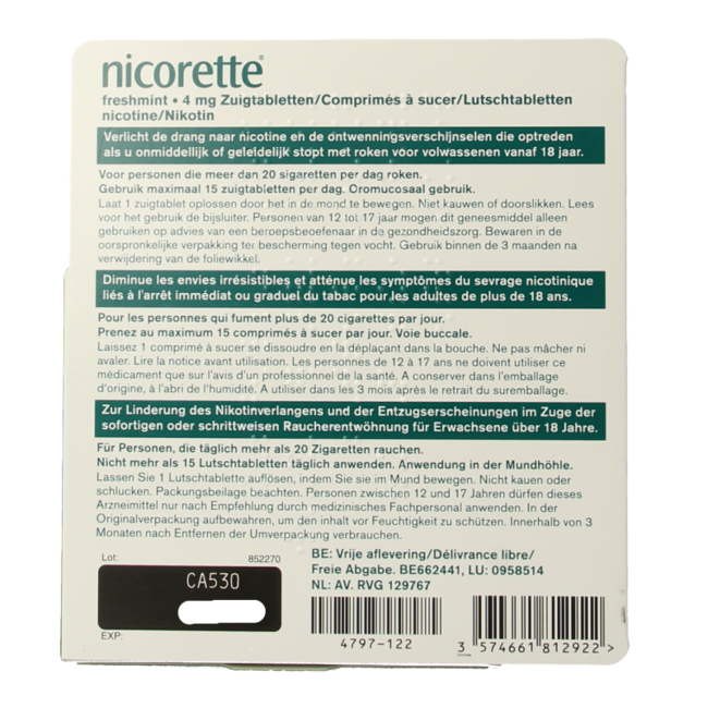 Nicorette Comprimido para chupar 4 mg fresh mint 80 comprimidos