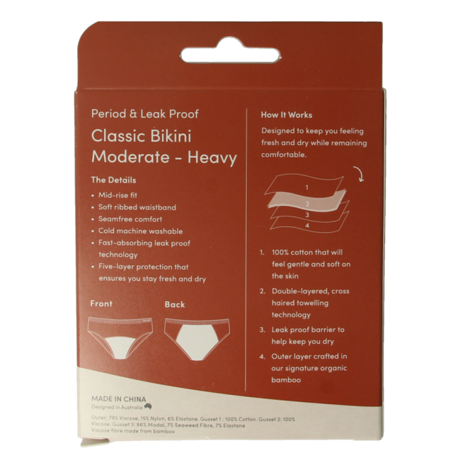 Majtki menstruacyjne Boody typu bikini, czarne, na normalne/obfite krwawienie, rozmiar M, 1 sztuka