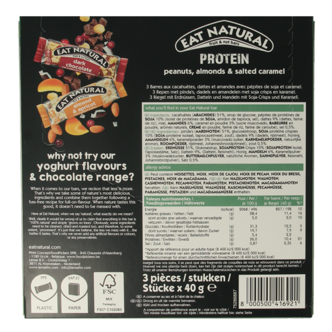 Eat Natural Confezione Proteica Caramello e Arachidi 3 x 40 grammi 120 Grammi