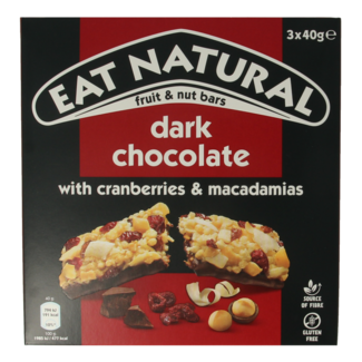 Eat Natural Reine Schokolade Cranberry Macadamia 3 x 40 Gramm 120 Gramm