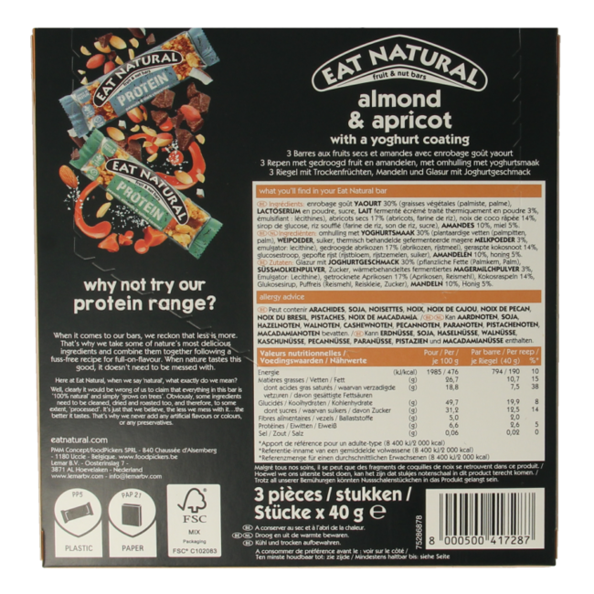Eat Natural Mandel / Aprikose / Joghurt 3 x 40 Gramm 120 Gramm
