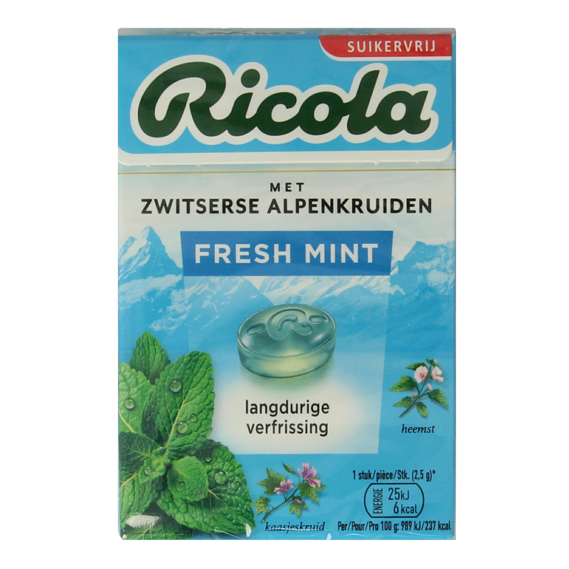 Ricola Fresh mint sin azúcar cajita 50 gramos
