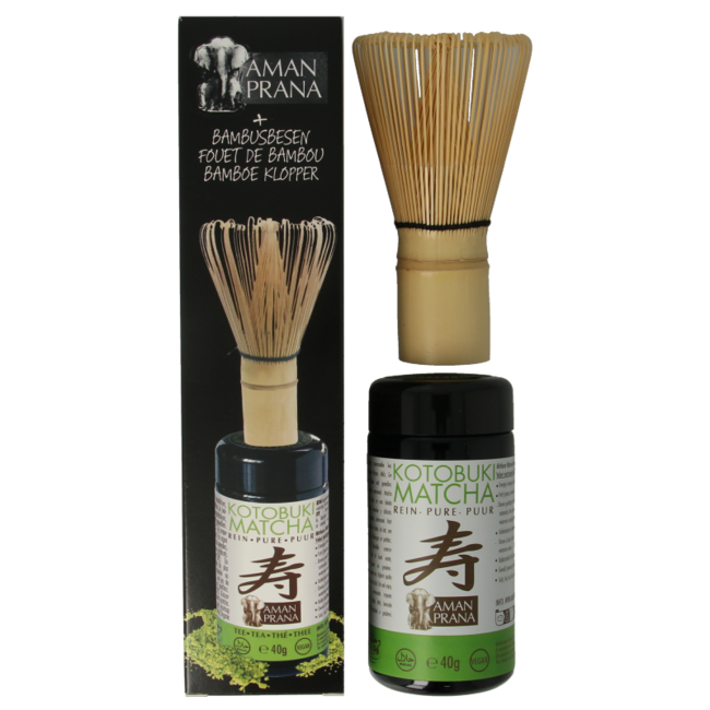Amanprana Kotobuki matcha + batidor de bambú bio 40 gramos