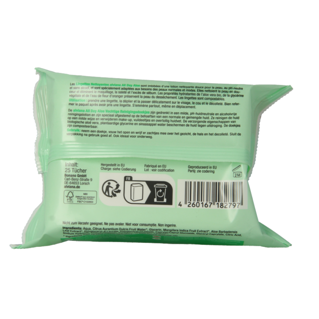 Cleansing wipes moist aloe vera 25 pieces