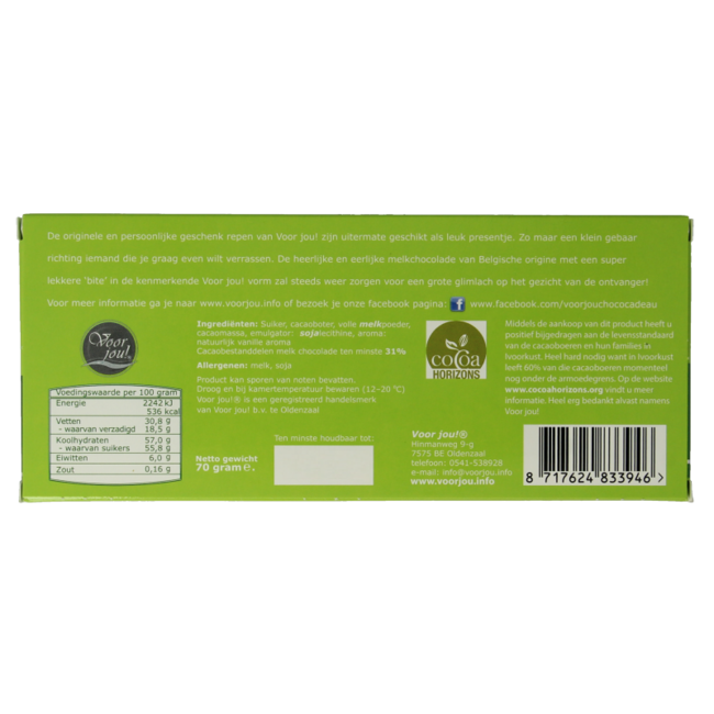 ¡Para ti! Tableta de chocolate Ánimo 70 gramos