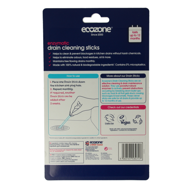 EcoZone Drain unblocker sticks 12 Pieces