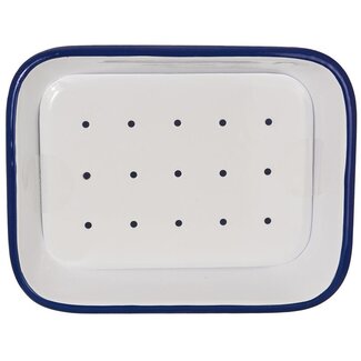 Tade Porte-savon en émail Tade avec égouttoir blanc/bleu 1 pièce