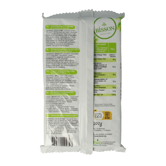 Bisson Organic chocolate hazelnut waffles 200 Gram