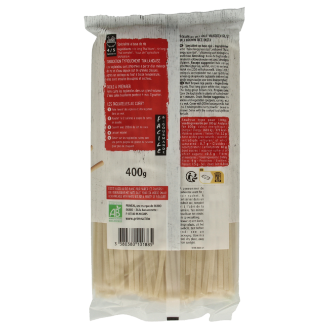 Rijstnoedels van halfvolkoren rijst bio 400 Gram