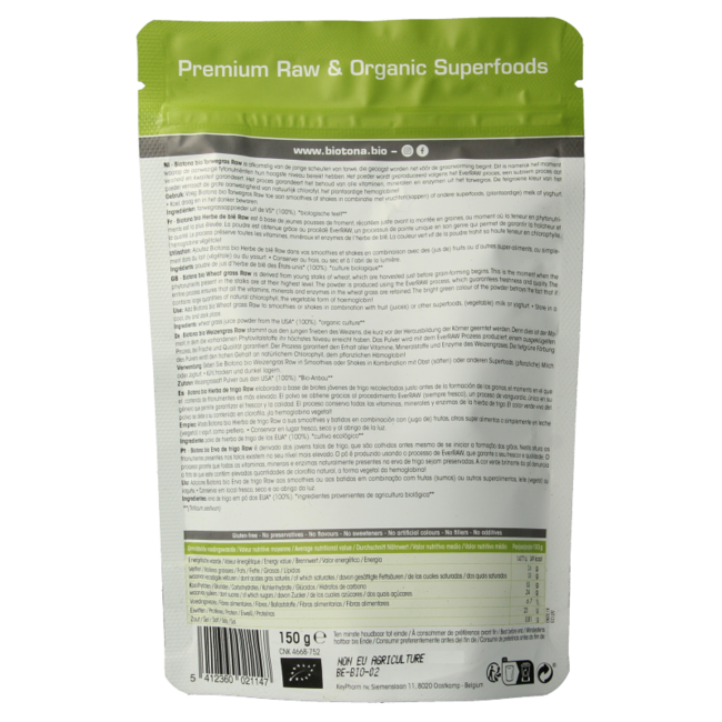 Biotona Trawa pszeniczna surowa bio 150 Gram