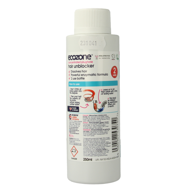 EcoZone Desatascador de Pelos para Baño 250 ml