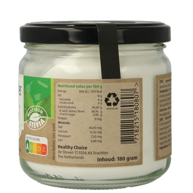 SteviJa Dolcificante in Polvere - Vasetto di Stevia 180 Grammi