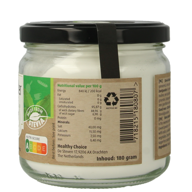 SteviJa Sweetener Powder - 180g Stevia Jar