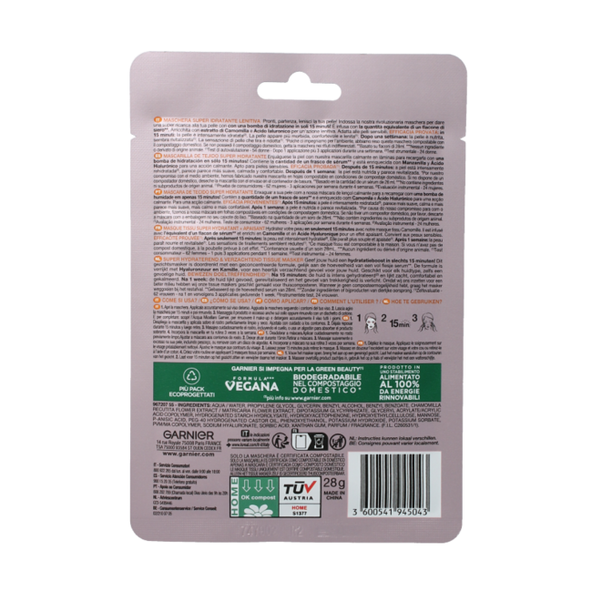 Garnier Skin act tissue masker kamille& hyaluronzuur 1 Stuks