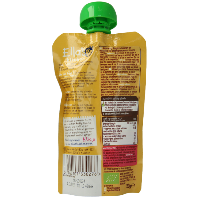 Puré de plátano y manzana ecológico 4 meses 120 g