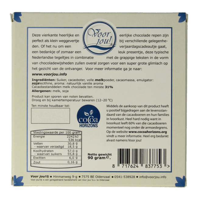 Pour Toi ! Tablette de chocolat Bleu de Delft Saint-Nicolas mon vœu 90 g