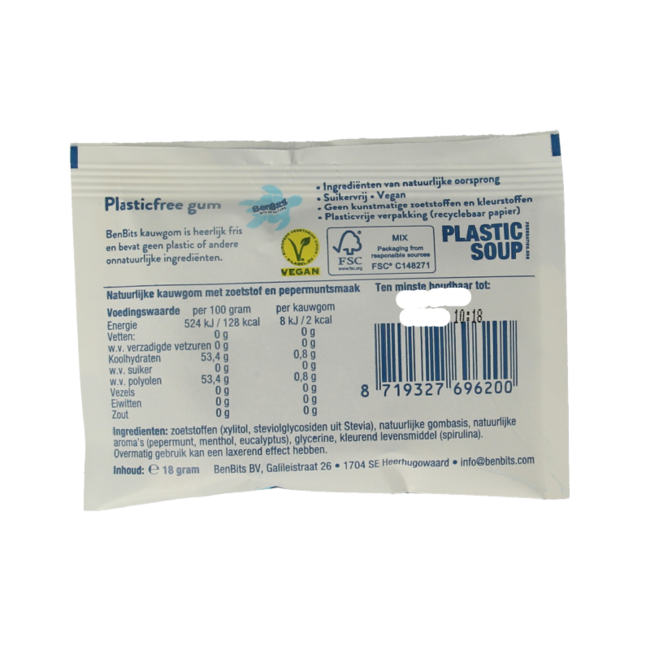 Sachet individuel de chewing-gum à la menthe poivrée 16 g