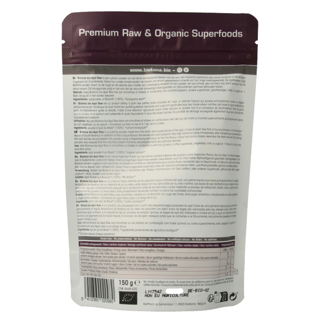 Biotona Acai raw powder bio 150 Gramos