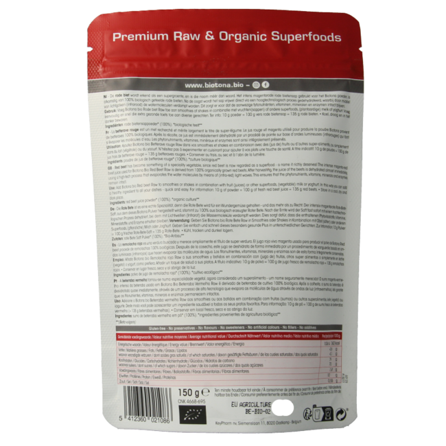 Biotona Red beet raw powder bio 150 Gramos