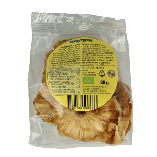 Rondelles d'ananas bio 80 grammes