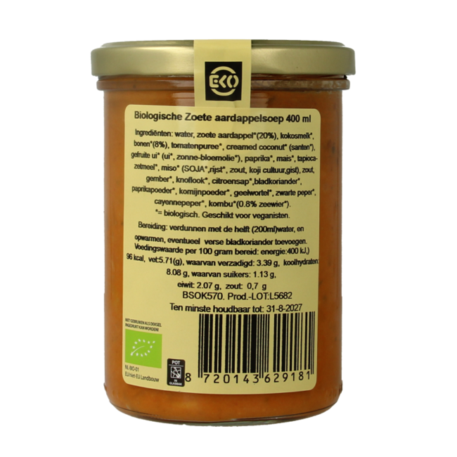 Süßkartoffelsuppe mit lokalen Bohnen und Kombu Bio 400 Milliliter