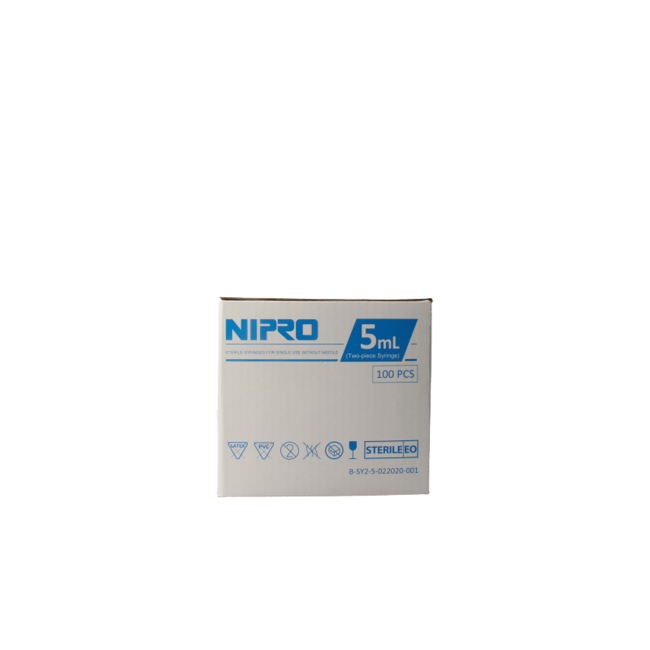 Seringue Nipro 2 pièces 5 ml luer slip excentrée 100 pièces