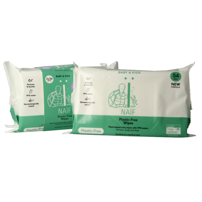 Toallitas para bebés y niños sin plástico Naïf - Pack de 3 unidades
