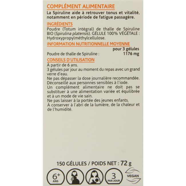 Arkocaps Spiruline bio 150 Gélules