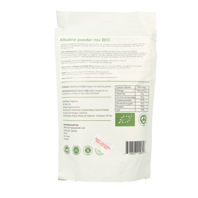 Wild Irish Alkaline mezcla de algas en polvo bio 225 gramos