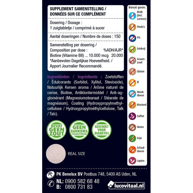 Lucovitaal Biotine forte 150 Comprimidos para chupar
