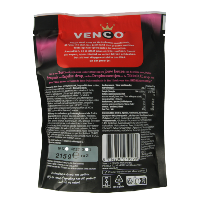 Venco Droptoppers dulce y afrutado 215 Gramos