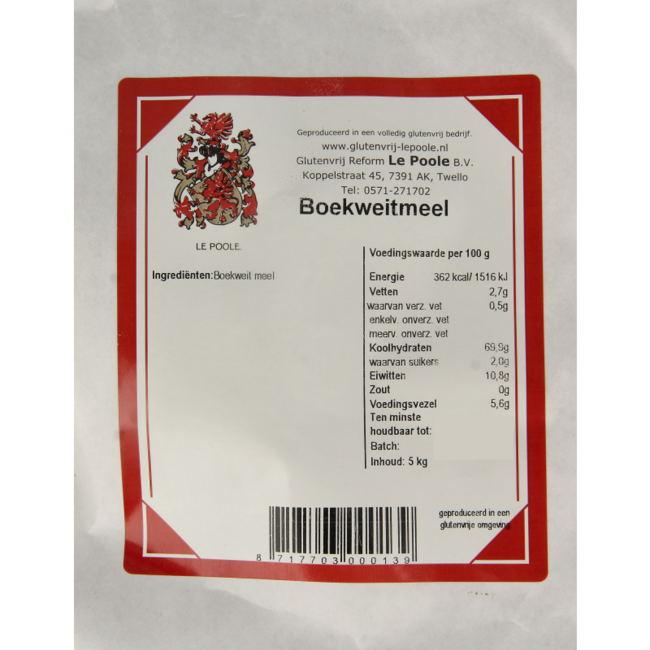 Le Poole Buckwheat Flour 5 Kilogram