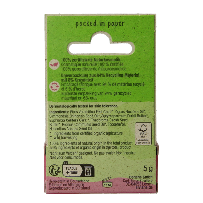 Alviana Manteca labial suave con manteca de cacao 5 gramos