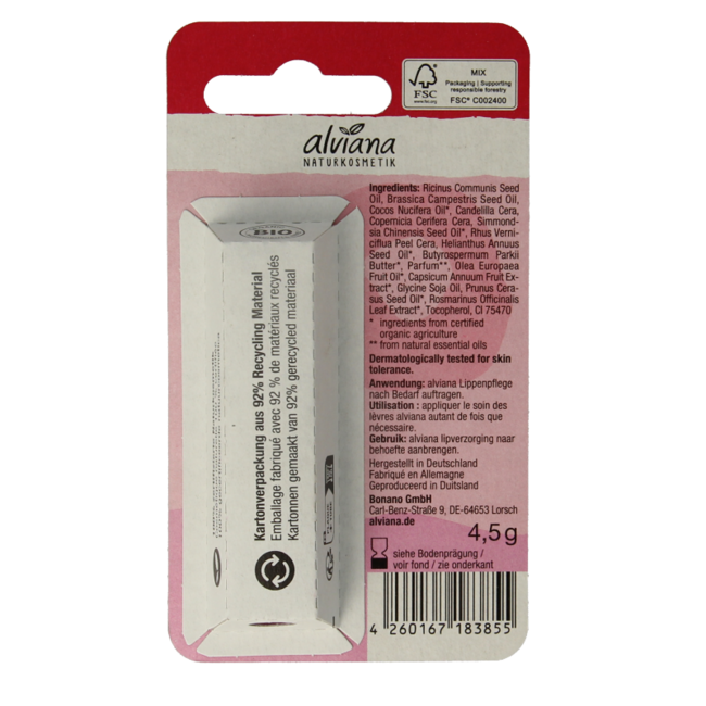 Trattamento Labbra Alviana Rosso Brillante 4.5 Grammi