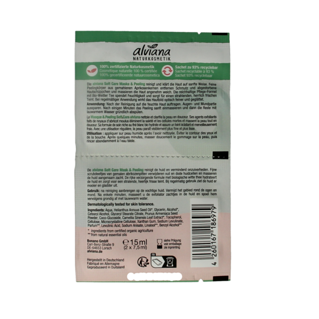Mascarilla y exfoliante Soft Care con té blanco orgánico 2 unidades