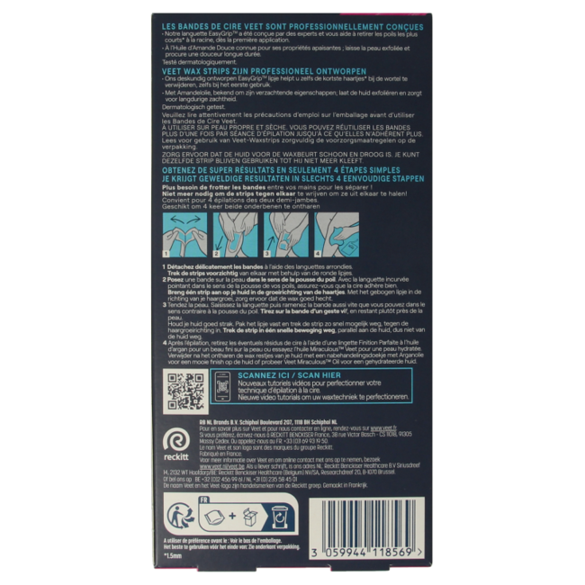 Strisce Depilatorie a Freddo Veet Expert per Gambe Pelli Sensibili, 40 Pezzi