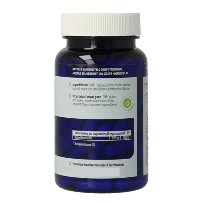 Biotine 2500 mcg pour la Peau, les Cheveux et les Ongles 90 capsules végétariennes